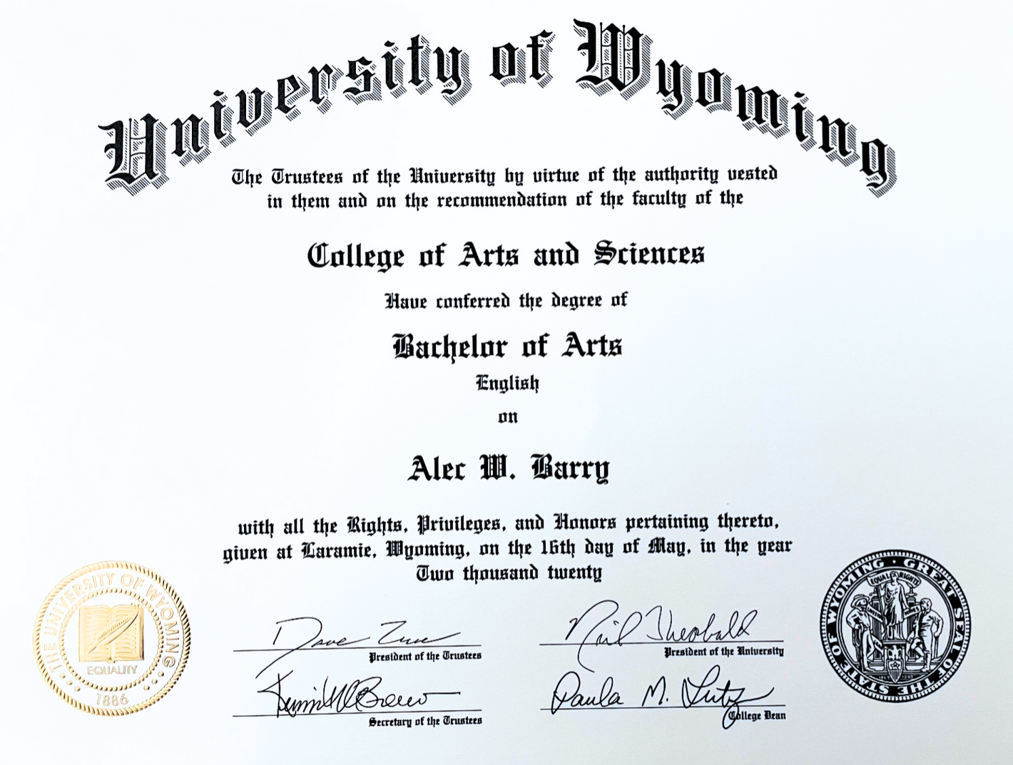 Barryscourt A.W.W. Barry University of Wyoming English Diploma